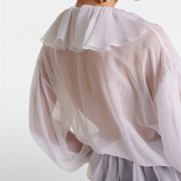 Dolce & Gabbana Silk Chiffon Ruffle Sheer White Puff Sleeve Blouse S NWT $2,145 - Picture 3 of 15